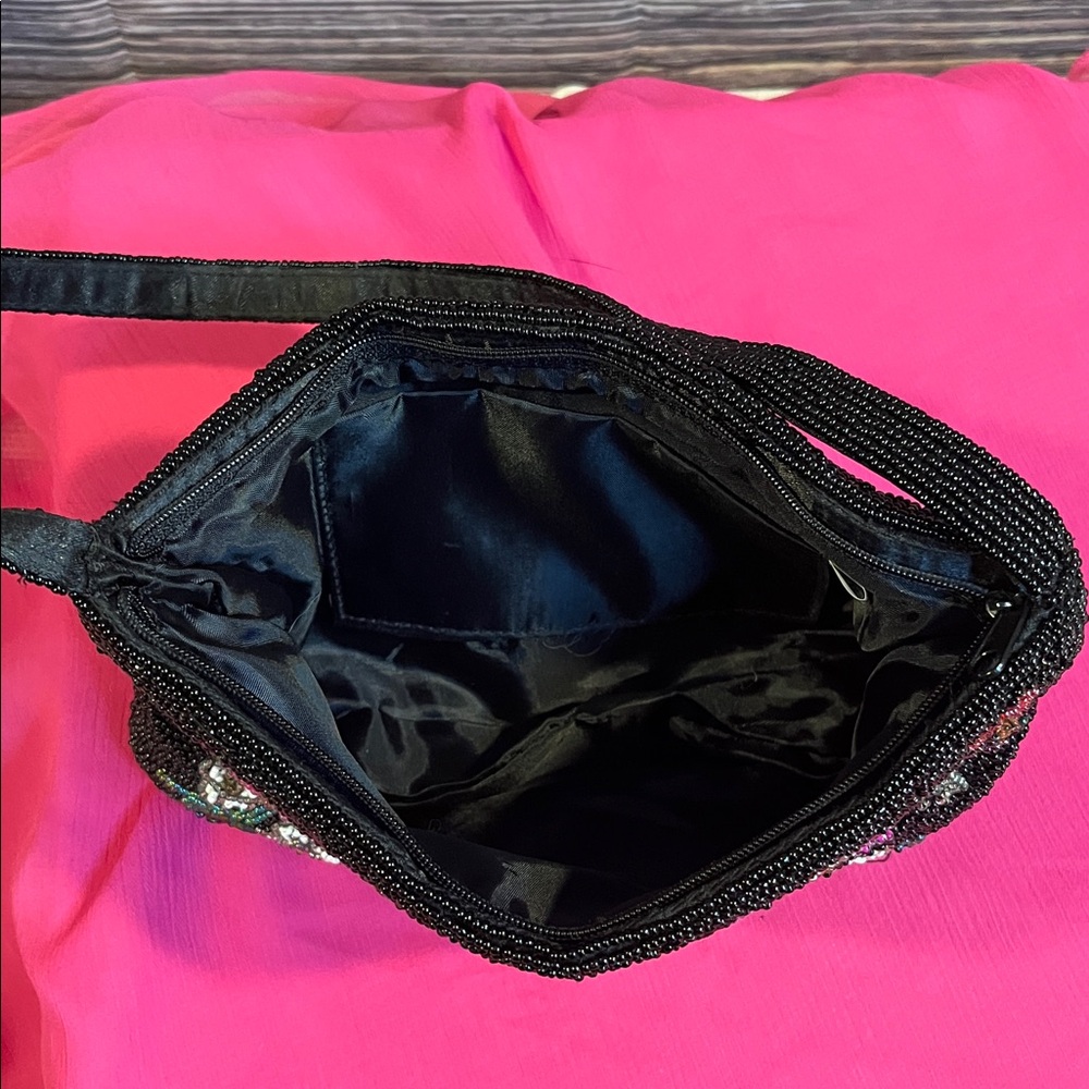 Floral Beaded Black Handbag - Picture 3 of 4